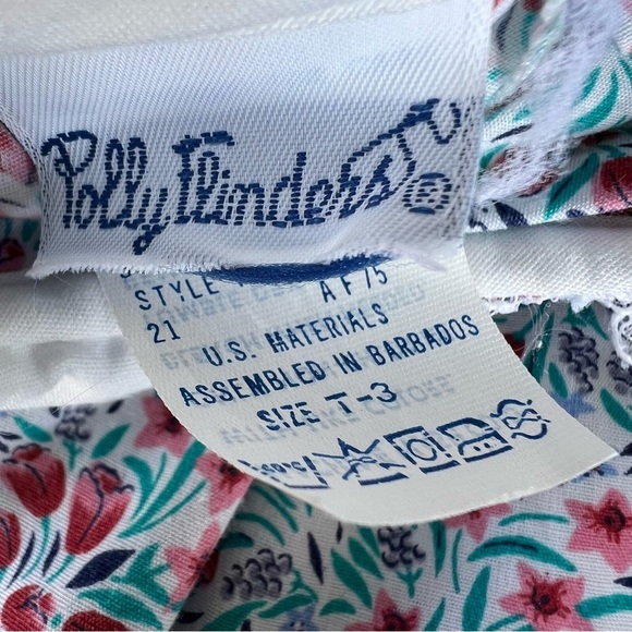 Vtg Polly Flinders Delicate Floral Long Sleeve Dress Diamond  Smocked Lace Sz 3T - Picture 13 of 15